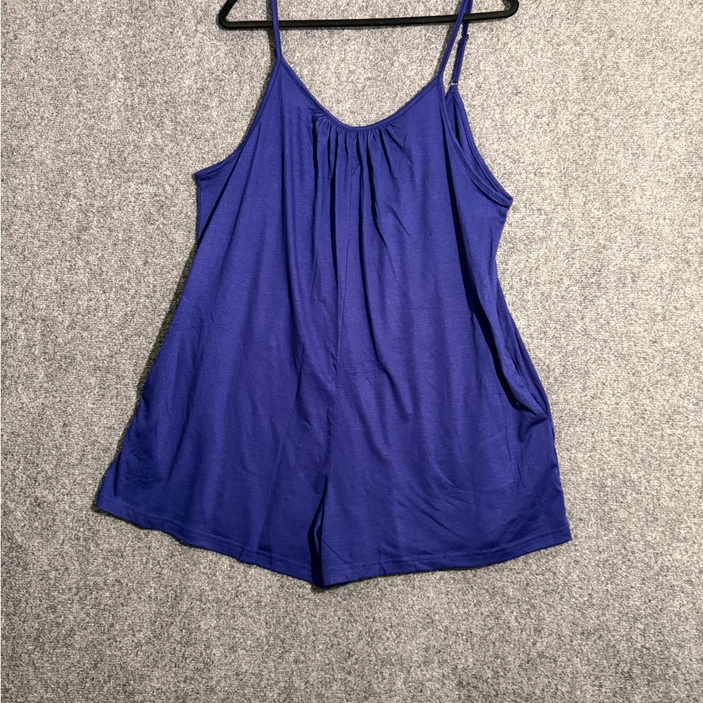 Women's Blue Sleeveless Jumper Shorts with Pockets